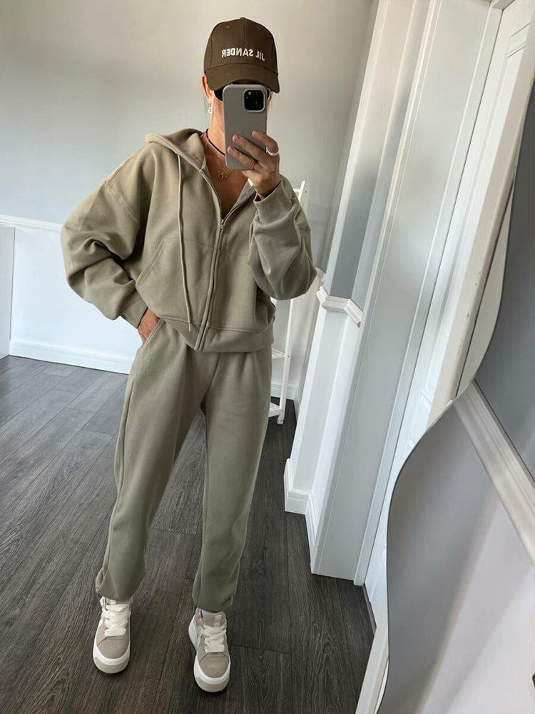Damen sportliches Fleece-Jogginganzug-Set EB