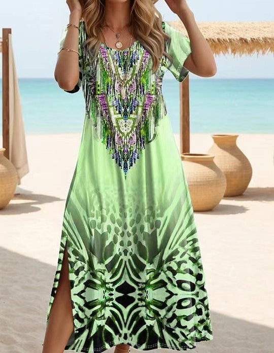 Damen Maxikleid mit auffälligem Paillettenbesatz und floralem Muster EB