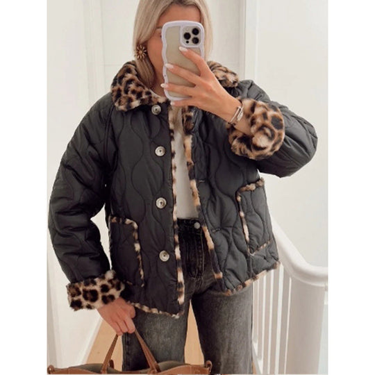 Damen Kunstfelljacke mit modischem Leopardenmuster und komfortablem Schnitt EB