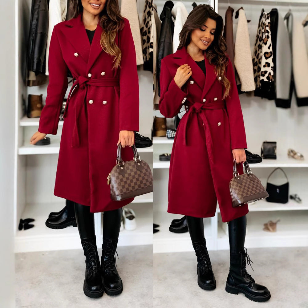 Damen Eleganter Trenchcoat mit taillierbarem Gürtel und Doppelreiher EB