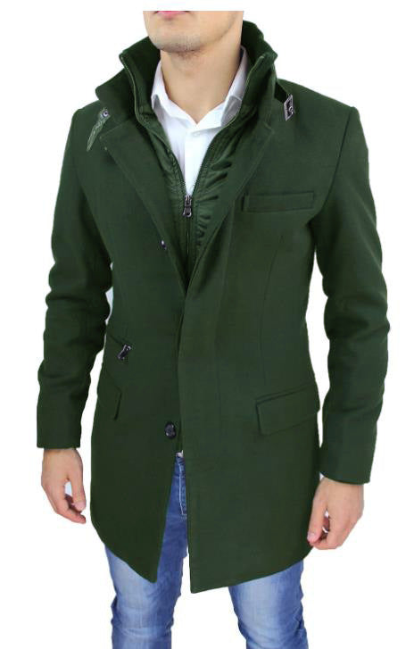 Herren modischer Wollmantel mit hohem Kragen und praktischen Details EB