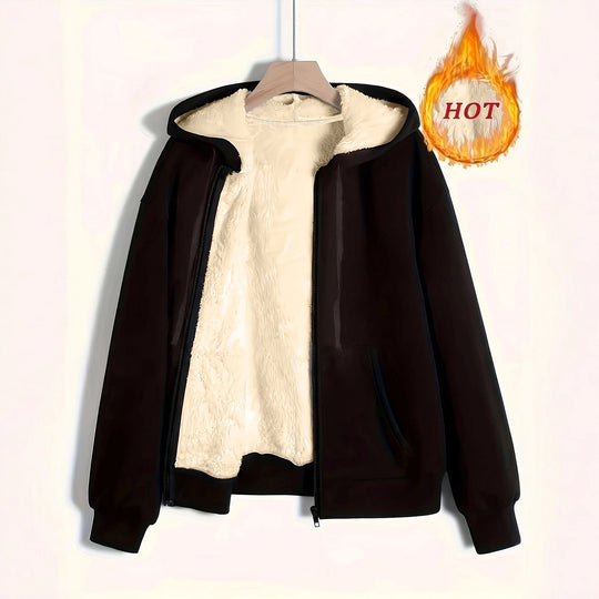 Damen kuschelige Fleecejacke mit Reißverschluss und Kapuze EB