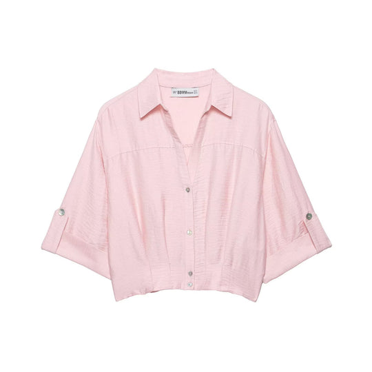 Damen kurzärmlige Bluse mit lässigem Schnitt und stylischem Kragen EB