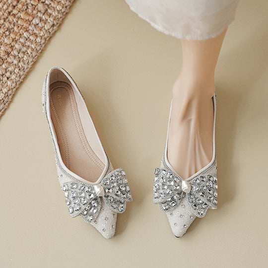 Damen Ballerinas mit funkelnden Strassapplikationen und elegantem Schleifendetail EB