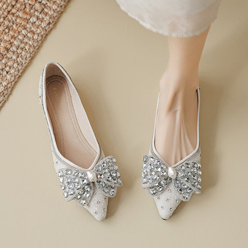 Damen Ballerinas mit funkelnden Strassapplikationen und elegantem Schleifendetail EB