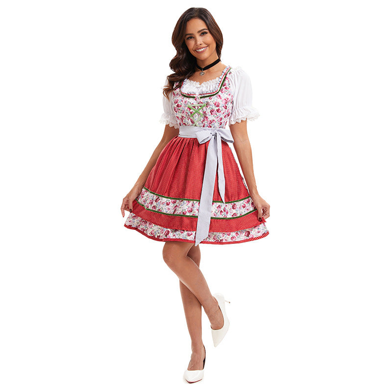 Damen nan florales Trachten-Minikleid mit geschnürter Miederfront und mehrlagiger Schürze EB