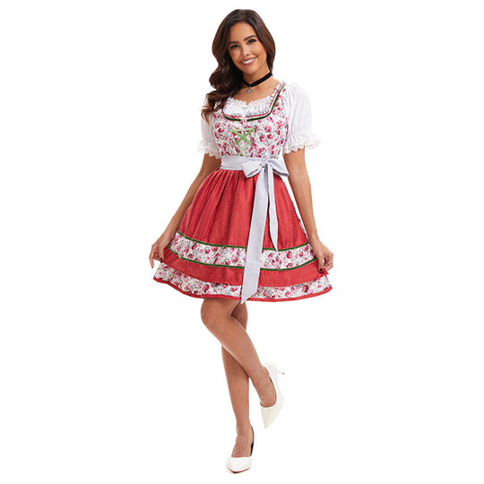 Damen nan florales Trachten-Minikleid mit geschnürter Miederfront und mehrlagiger Schürze EB