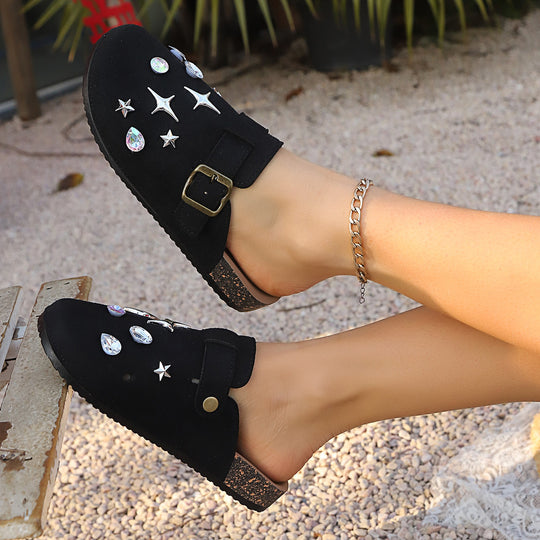Damen Slip-On Hausschuhe mit modischem Schmuckdesign EB