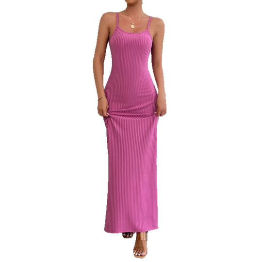 Damen Langes, figurbetontes Kleid mit feinen Rippen und Spaghettiträgern EB