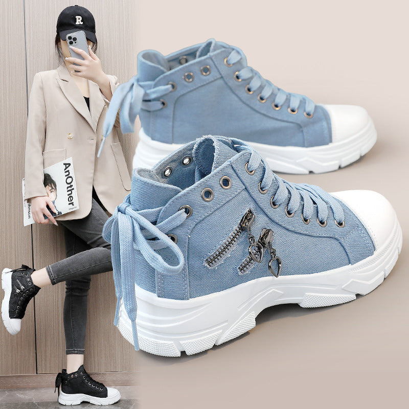 Damen modische High-Top Sneakers mit Reißverschluss und robustem Profil EB