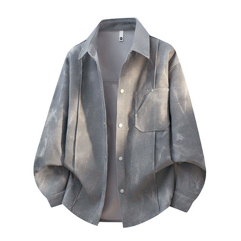 Herren oversized Cord-Workshirt im Batik-Look mit Druckknopfleiste EB