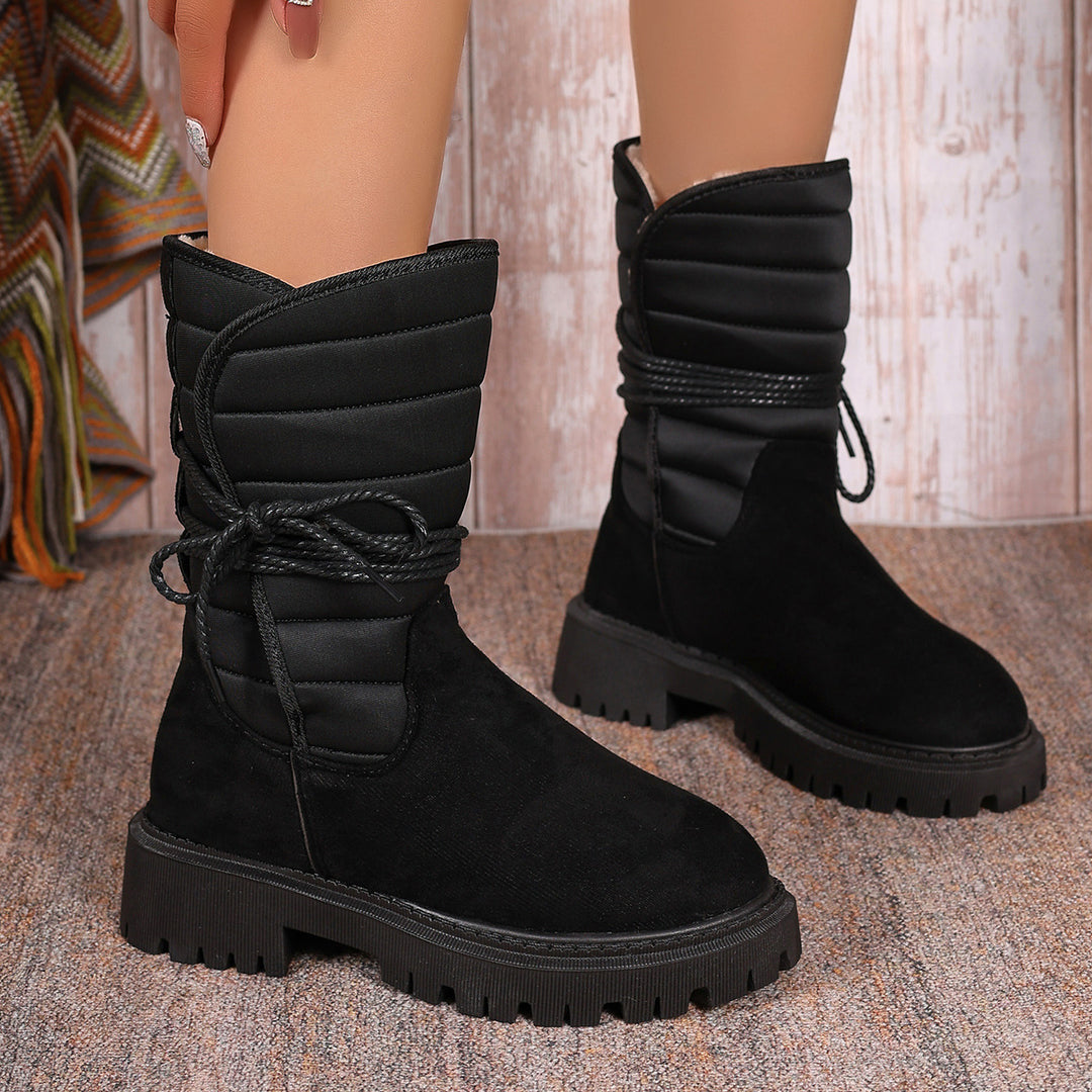 Damen gefütterte Schnürstiefel mit modischem Rüschendesign und rutschfester Sohle EB