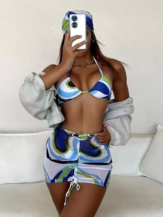 Damen Bikini-Set mit modischem Wickelrock und sportlichem Oberteil EB