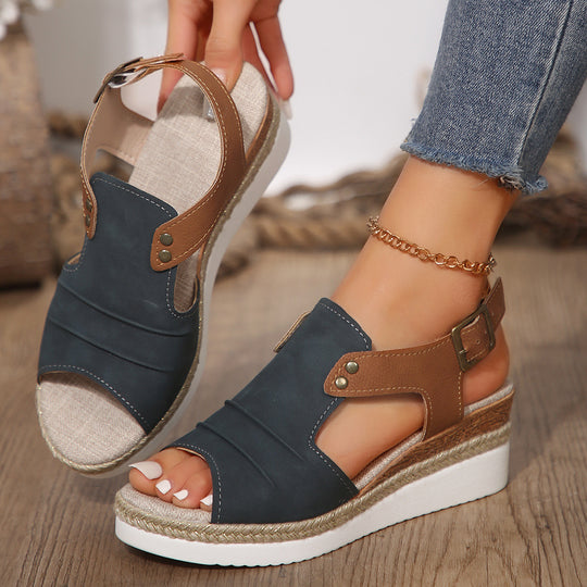 Damen Wedge-Sandalen mit modischem Verschluss und komfortablem Fußbett EB