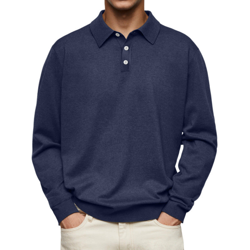 Herren Feinstrick Langarmpoloshirt mit Umlegekragen und Knopfleiste EB