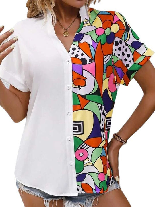 Damen Button-Up Bluse mit künstlerischem asymmetrischem Design EB