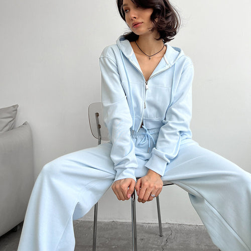 Damen Cropped Hoodie und entspannte Jogginghose Set EB