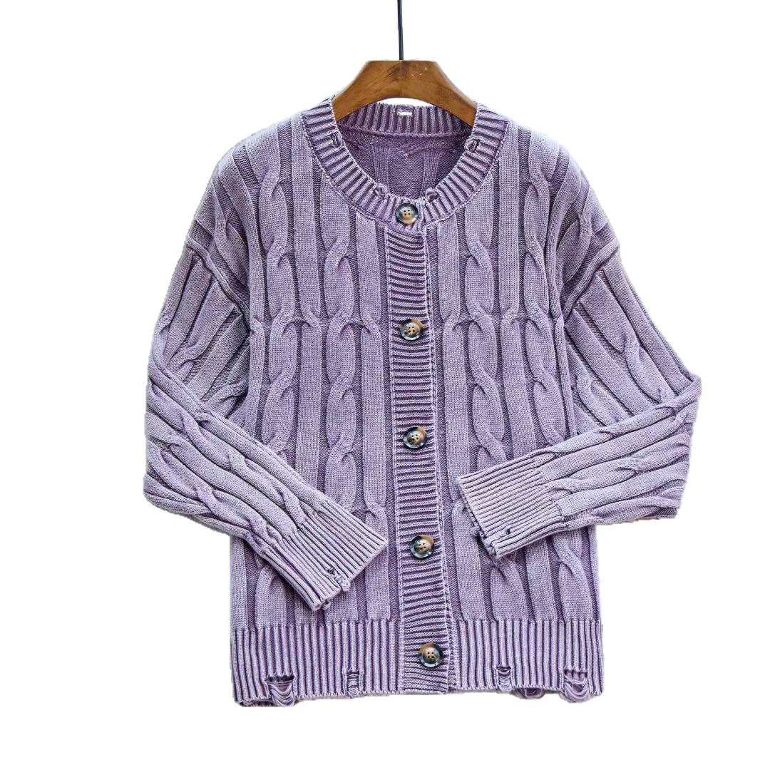 Damen Strickjacke mit tiefem V-Ausschnitt und handgearbeiteten Details EB
