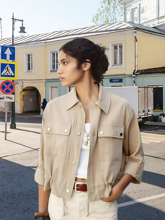 Damen lockere Utility-Jacke mit Taschen EB
