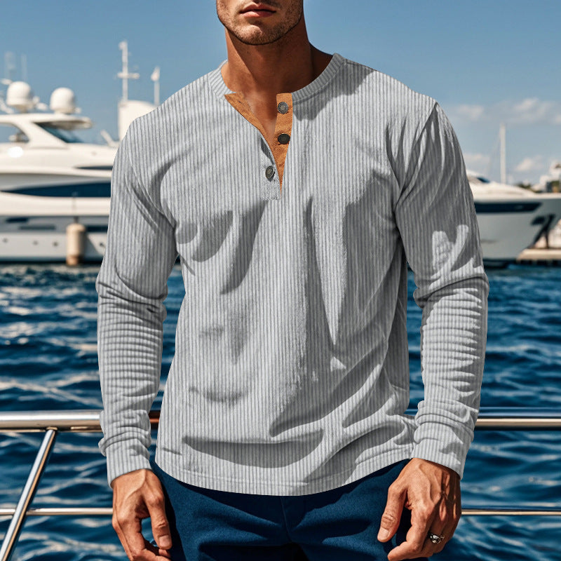 Herren Langarmshirt mit Knopfleiste und Rippstruktur EB