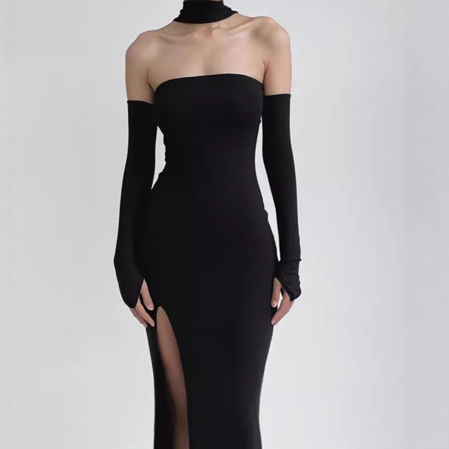 Damen Elegantes Maxikleid mit Off-Shoulder-Dekolleté und langem Schlitz EB