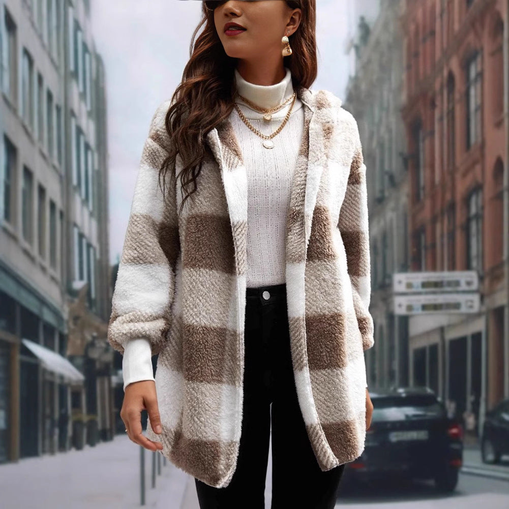 Damen Kuschelige Karojacke mit weichem Material und lässiger Passform EB
