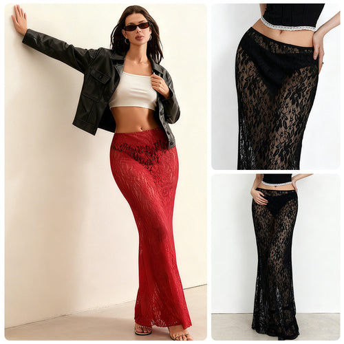 Damen Ansprechender Spitzenrock mit hohem Schlitz und elegantem Taillierungsdesign EB