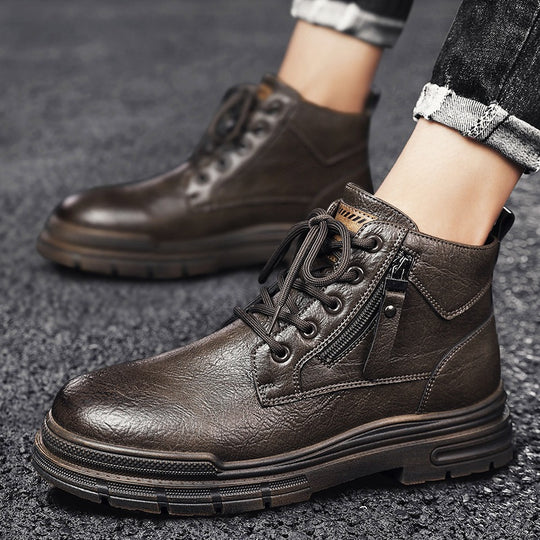 Damen Robuste Lederstiefel mit praktischem Reißverschluss und dämpfender Sohle EB