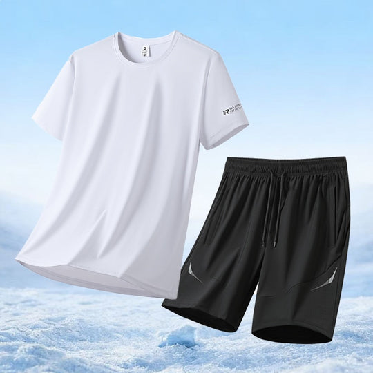 Herren nan atmungsaktives Funktionsshirt und elastische Laufshorts Sportset EB
