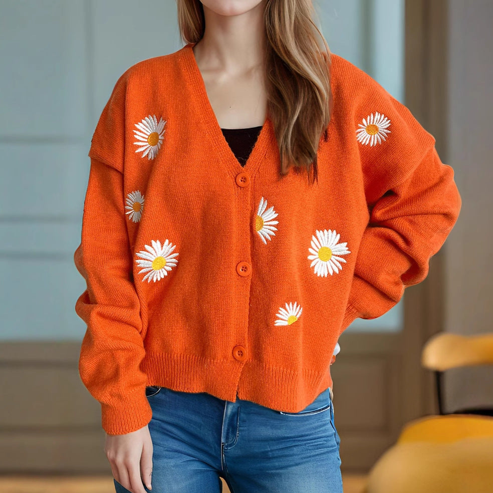 Damen Strickjacke mit floralen Applikationen EB