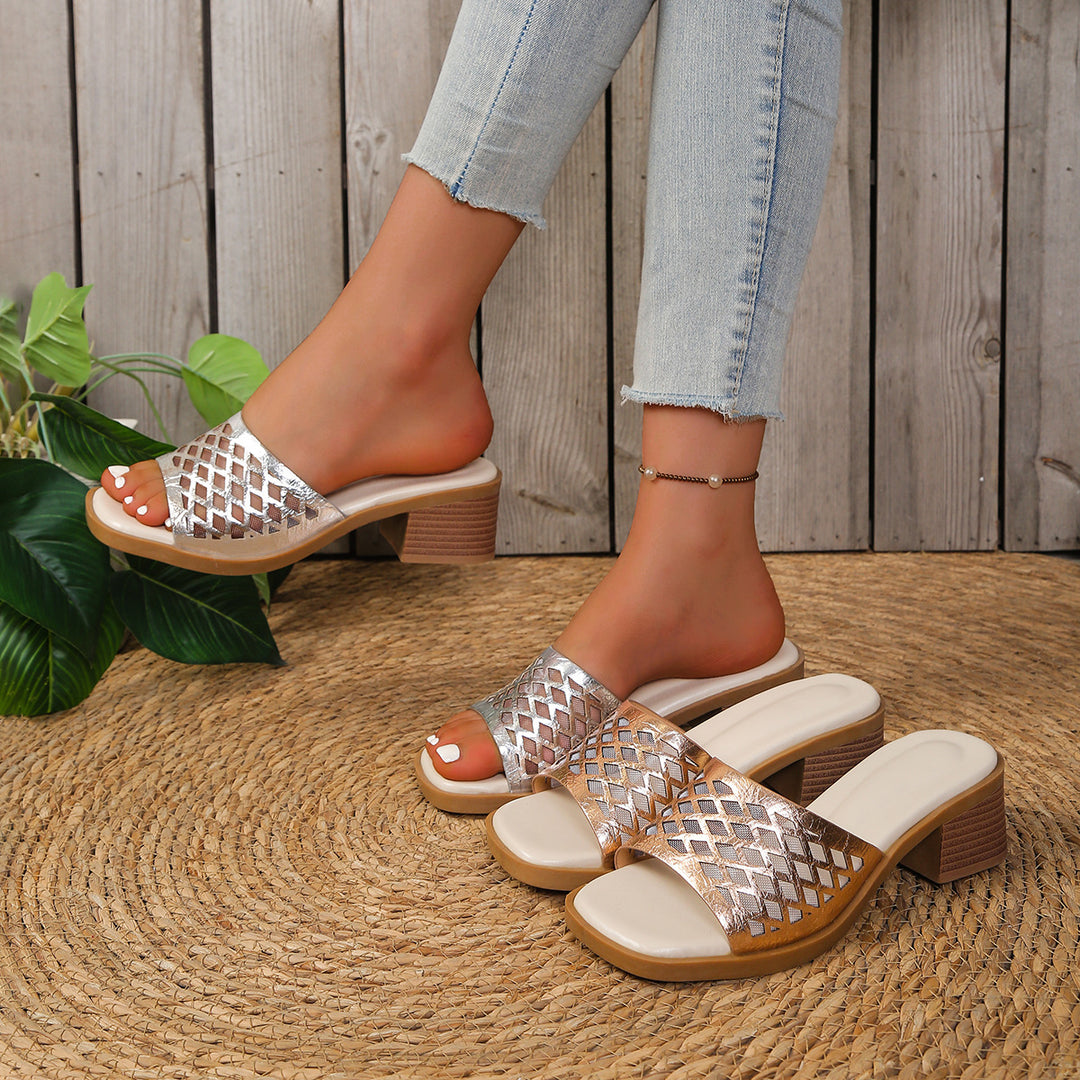 Damen Offene Wedge-Pantoletten mit modischem Netzdesign EB