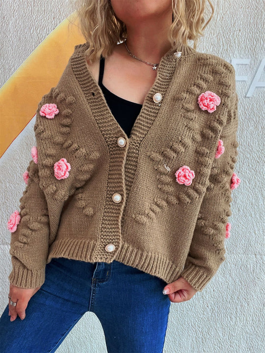 Damen Strickjacke mit floralen Applikationen und komfortablem Schnitt EB