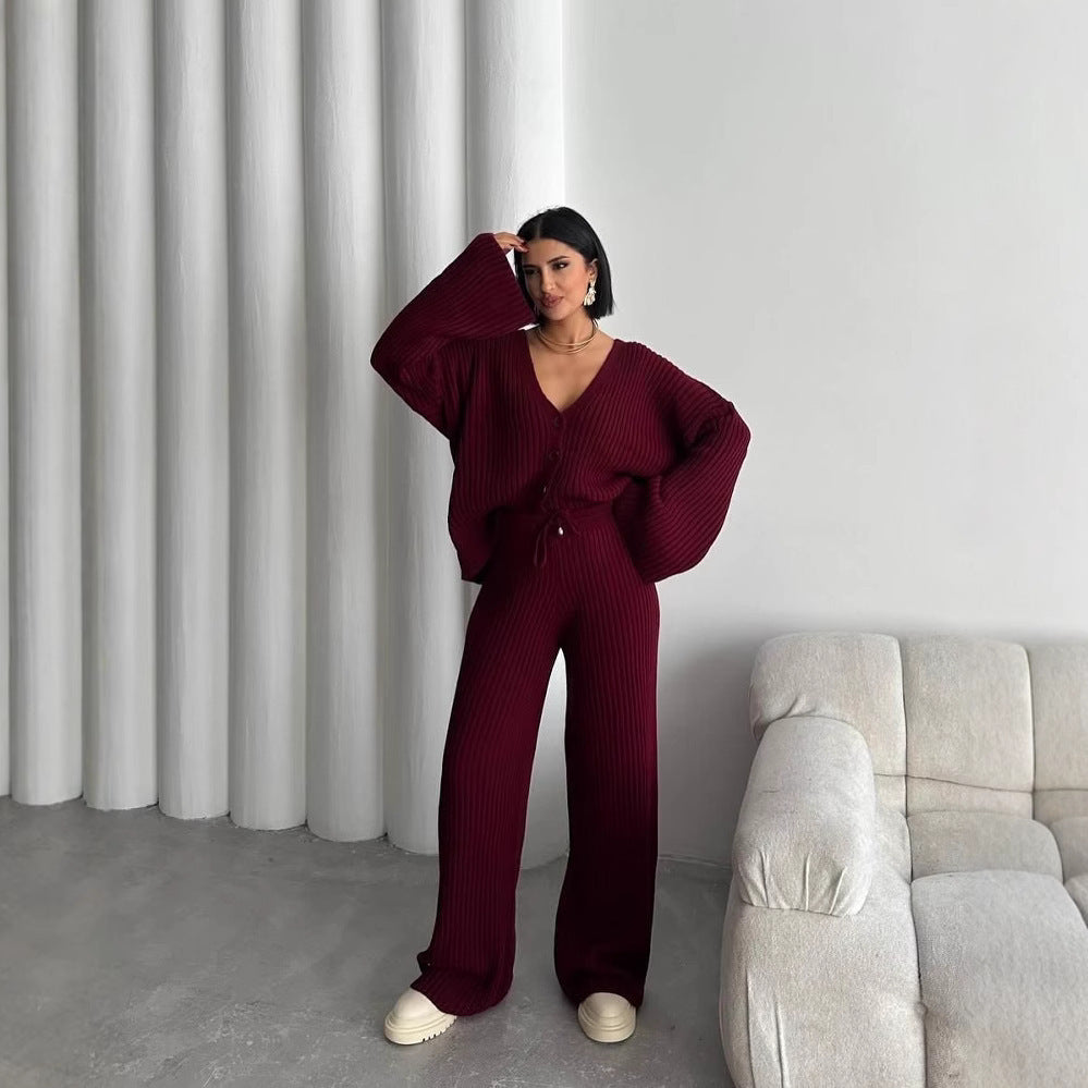 Damen Gerippter Strick‑Zweiteiler mit Oversized‑Cardigan und High‑Waist‑Sweathose EB