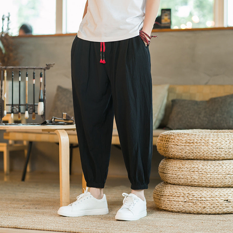 Herren nan lockere Haremshose mit elastischem Bund und dekorativem Kordelzug EB