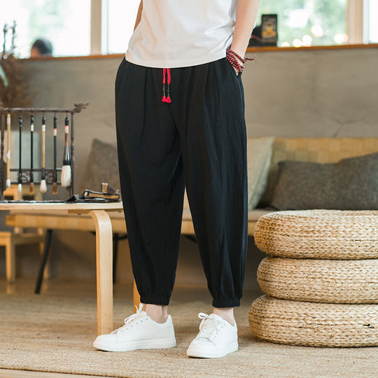 Herren nan lockere Haremshose mit elastischem Bund und dekorativem Kordelzug EB