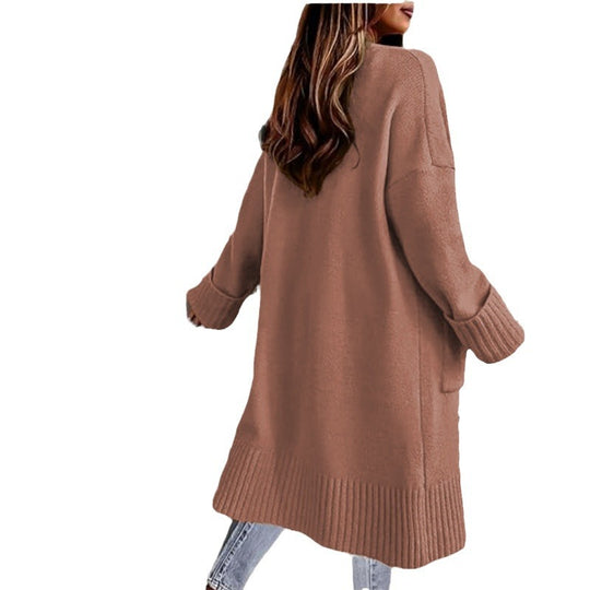 Damen Langer Strickcardigan mit praktischen Taschen und offenem Schnitt EB