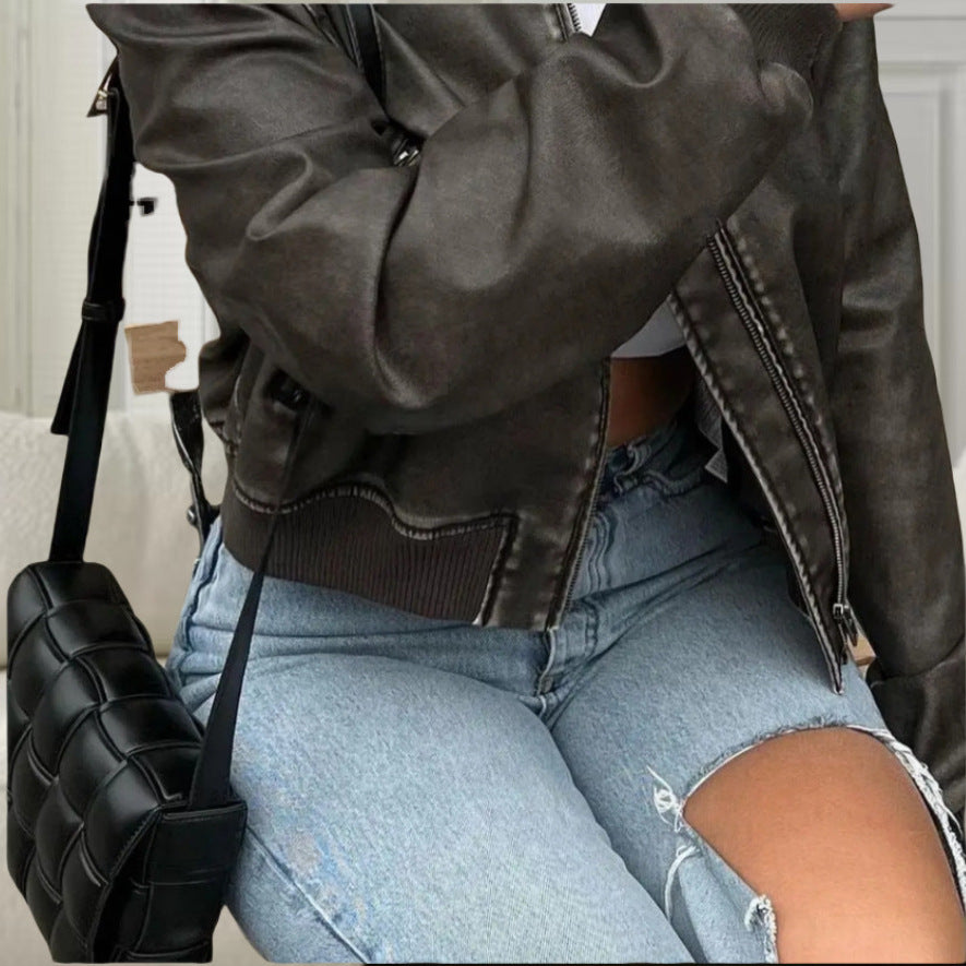 Damen hochwertige und stilvolle Kunstlederjacke EB