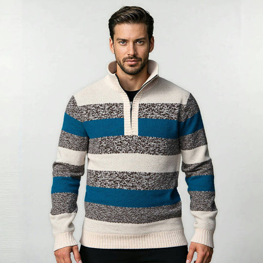 Herren Pullover mit hohem Kragen und strukturiertem Streifenmuster EB
