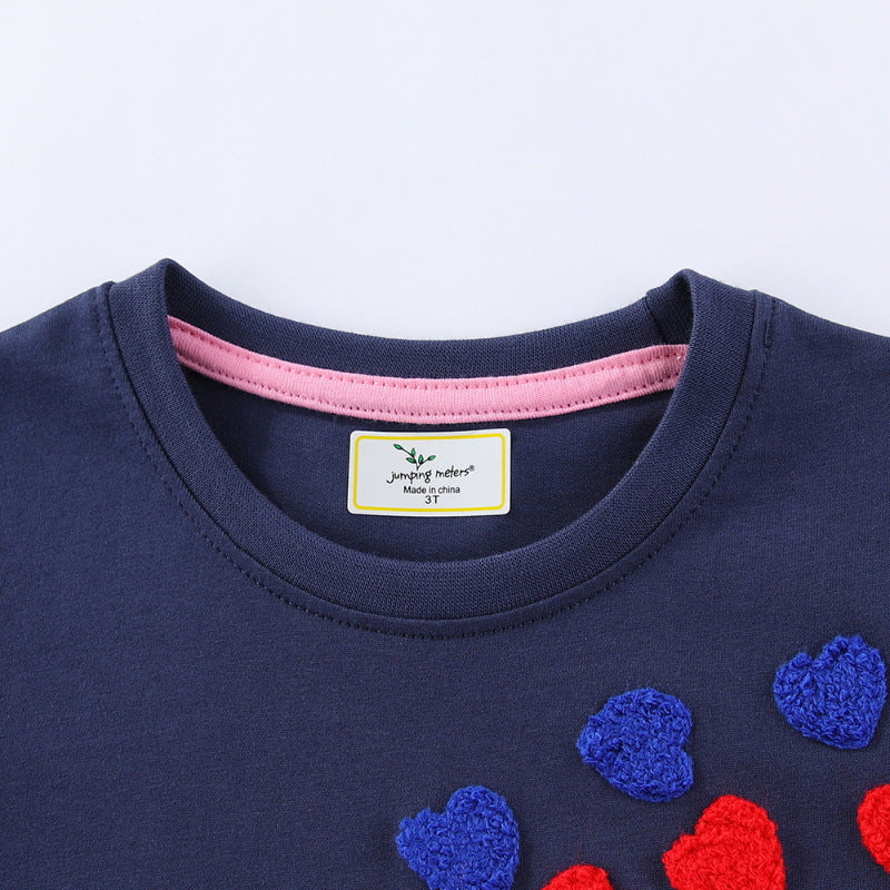 Mädchen T-Shirt Kleid mit buntem Herz-Stickdesign EB