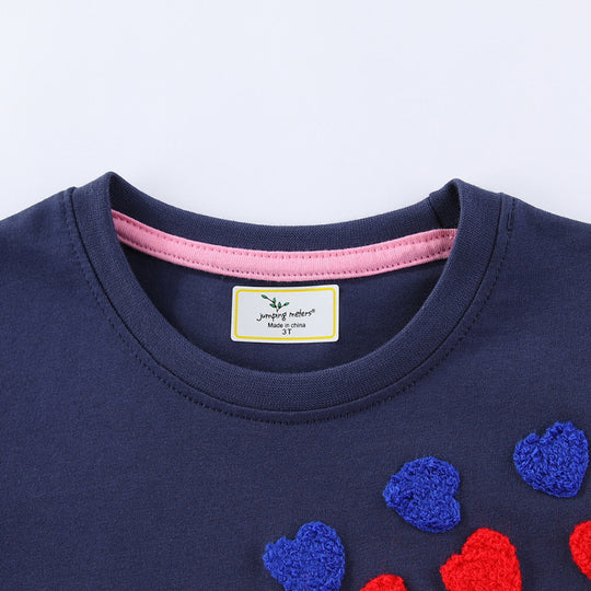 Mädchen T-Shirt Kleid mit buntem Herz-Stickdesign EB