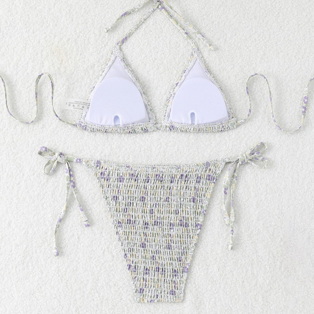 Damen Triangel-Bikini-Set mit floralem Muster und hochwertigen Bindebändern EB