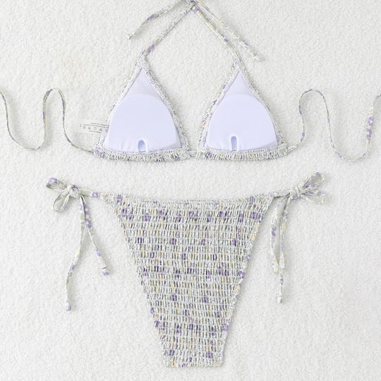 Damen Triangel-Bikini-Set mit floralem Muster und hochwertigen Bindebändern EB