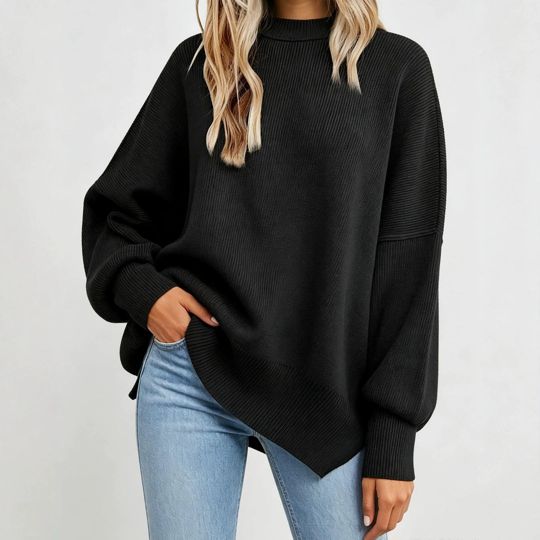 Damen Kastiger Feinstrickpullover mit asymmetrischem Zipfelsaum EB