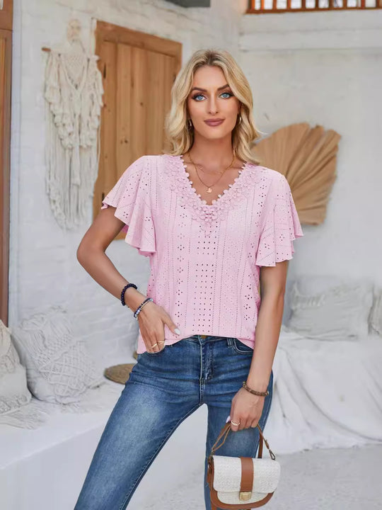 Damen Spitzenshirt mit Volants EB