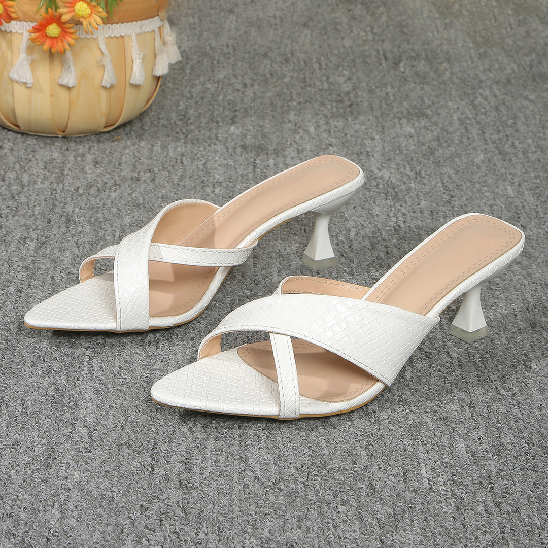 Damen elegante Slingback-Pantoletten mit gewobenen Riemen und trendigem Absatz EB