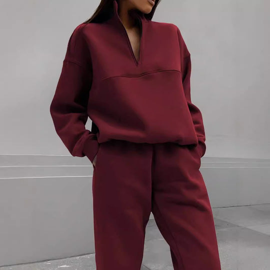 Damen nan Oversize Half-Zip Sweatshirt mit Stehkragen und weicher Jogginghose EB