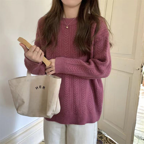 Damen Grobstrickpullover mit modernem Zopfmuster und hohem Rundhalsausschnitt EB
