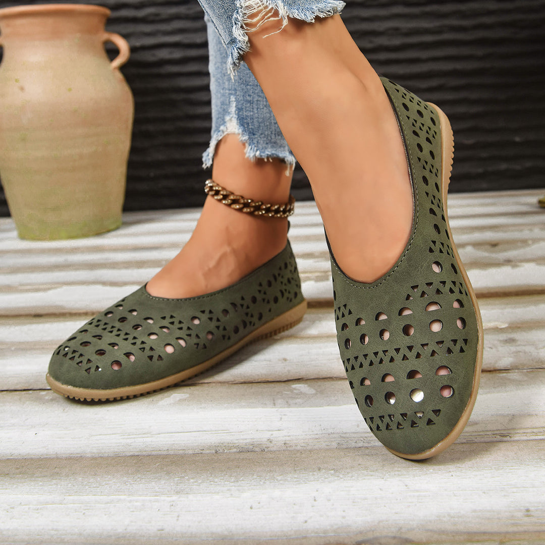 Damen Ballerinas mit modischem Lochdesign und rutschfester Sohle EB