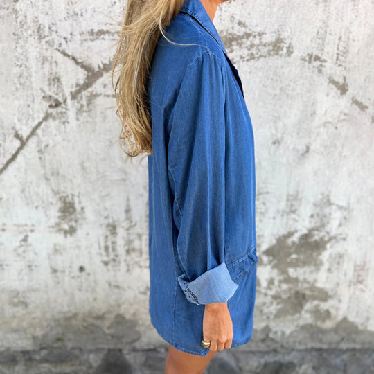Damen lässige Denim-Blazerjacke mit eleganten Details und lockerer Passform EB