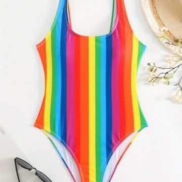 Damen Einteiliger sportlicher Badeanzug mit modischem Tie-Dye-Design EB